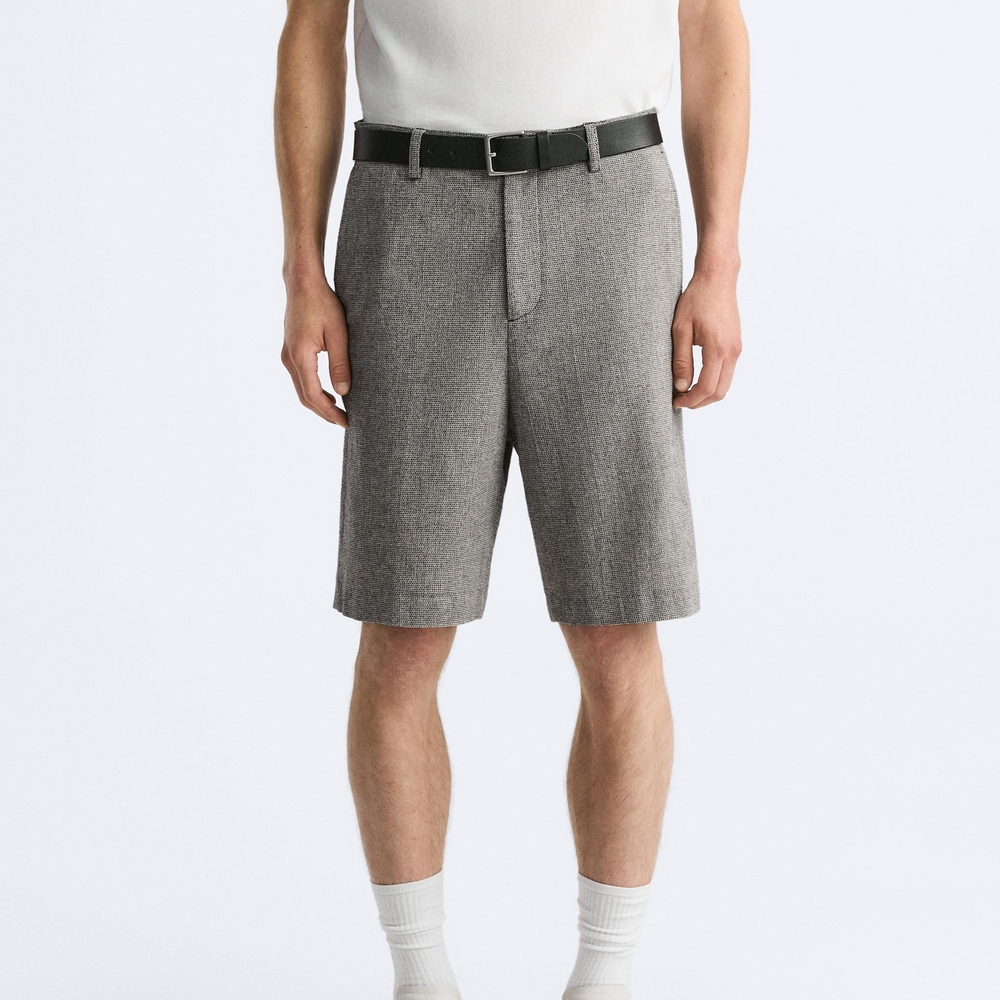 Zara Men's Textured Barmuda Gray Shorts